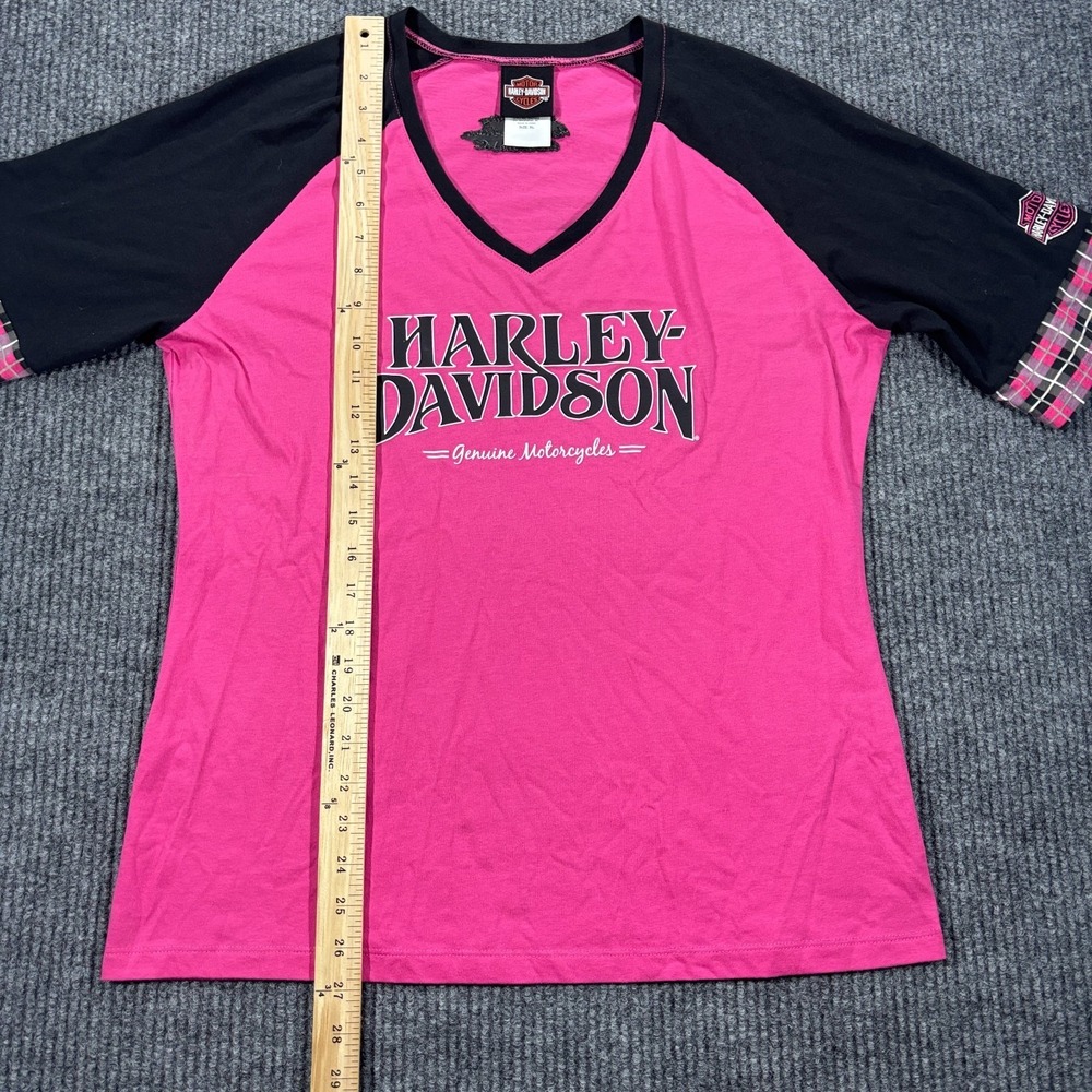 Harley Davidson Baseball T V Neck Shirt Women XL Pink Embroidered Charleston SC - Picture 8 of 13